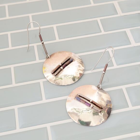 Sterling Disc Long Loop Earrings - Picture 1 of 5